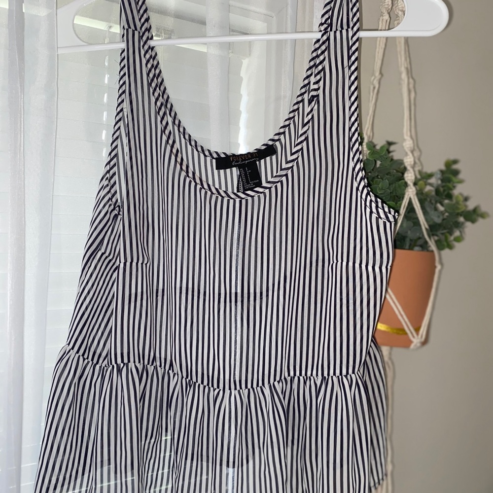 Sheer Blue Striped Peplum Tank